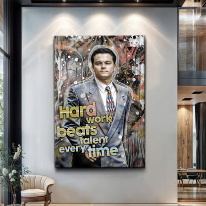 Hard Work Beats Talent canvas by Tailored Canvases featuring a man and abstract background on Tampa Home & Garden Store