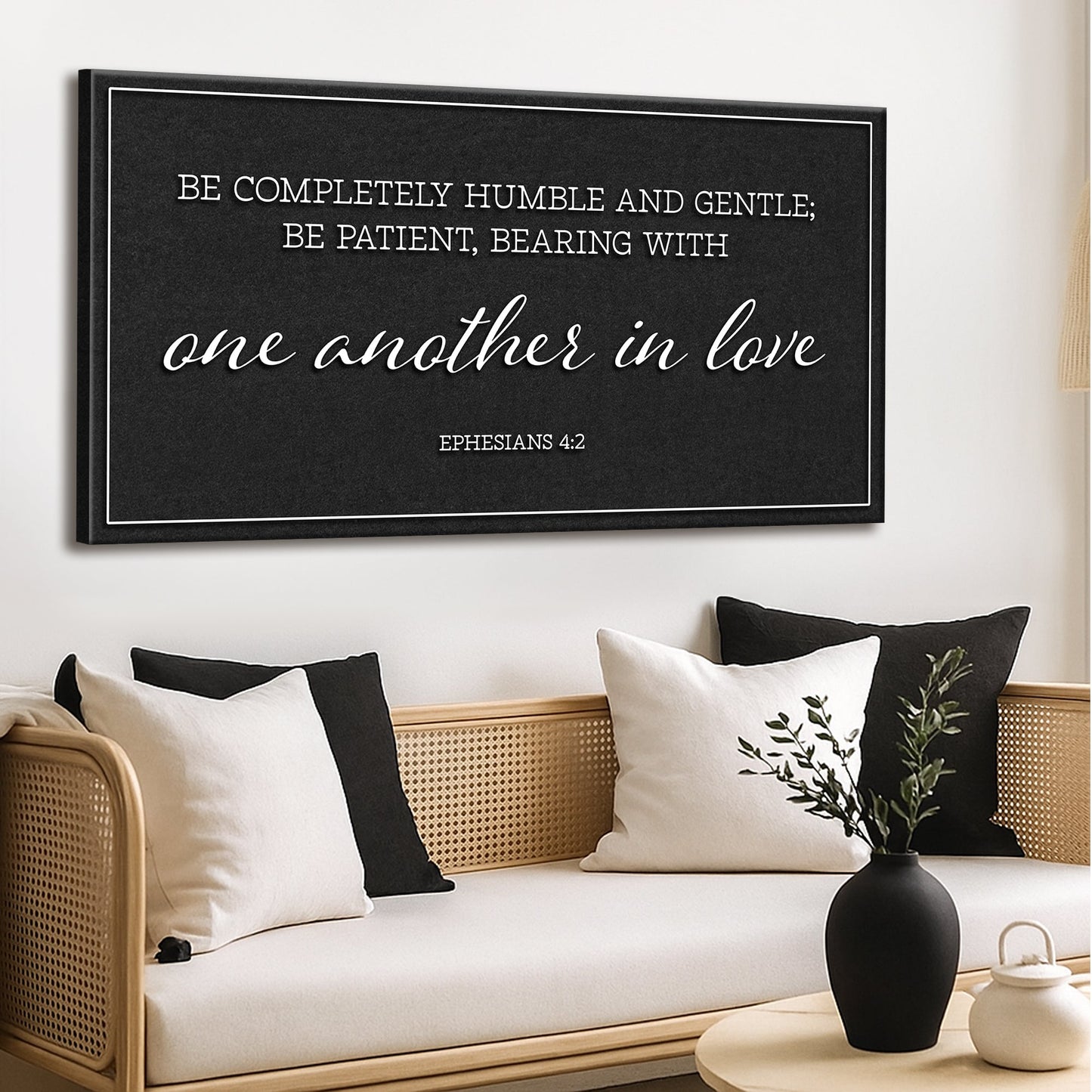 Canvas sign Tailored Canvases black with white text Ephesians 4:2 Be Completely Humble on Tampa Home & Garden Store