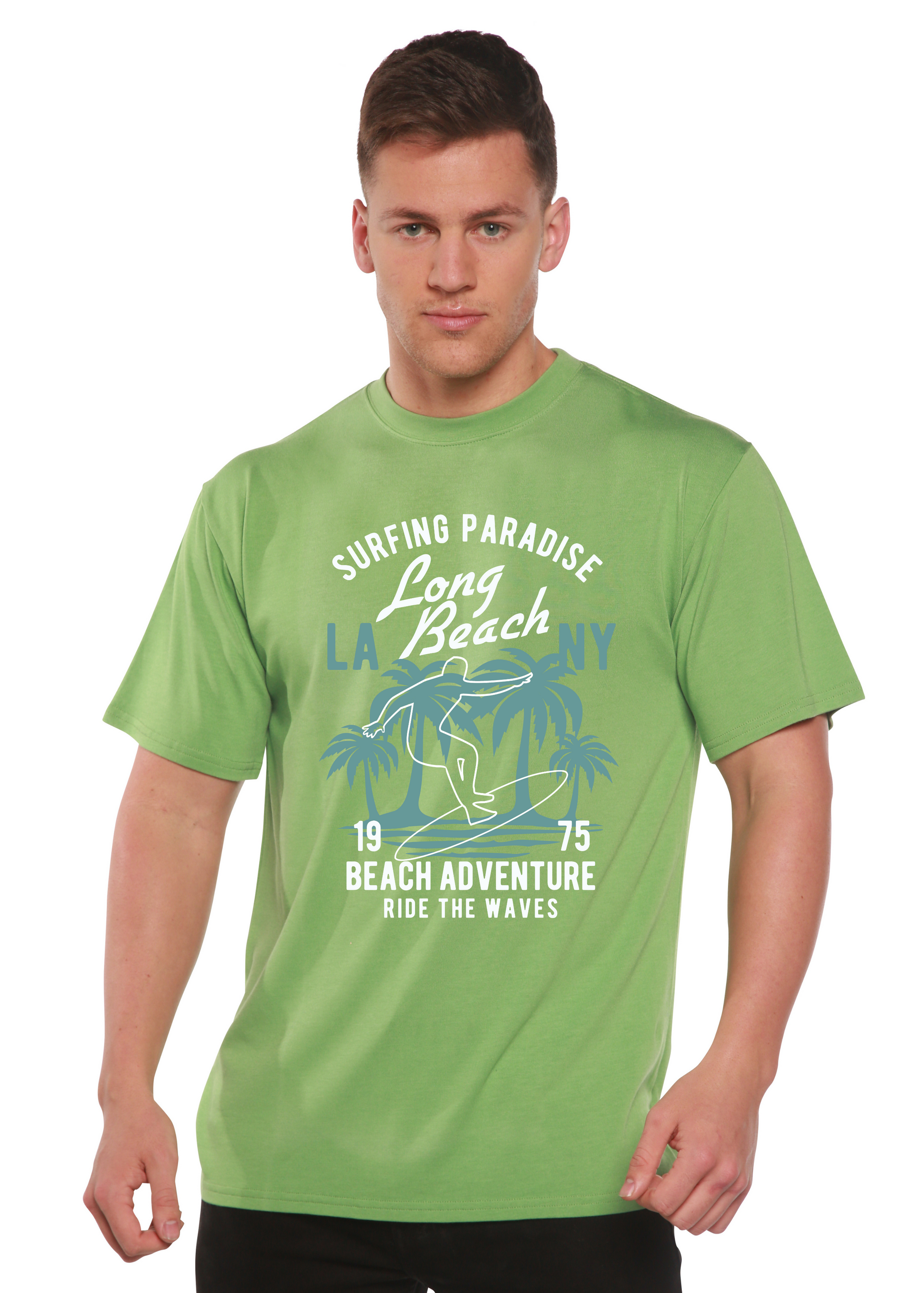 Beach Adventure men's bamboo viscose/organic cotton short sleeve graphic tee green by Spun Bamboo on Tampa Home & Garden Store