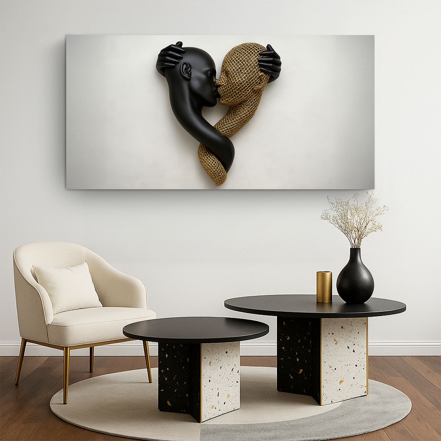 Eternal Love Figure Abstract Canvas black and gold intertwined sculpture wall art Tailored Canvases on Tampa Home & Garden Store