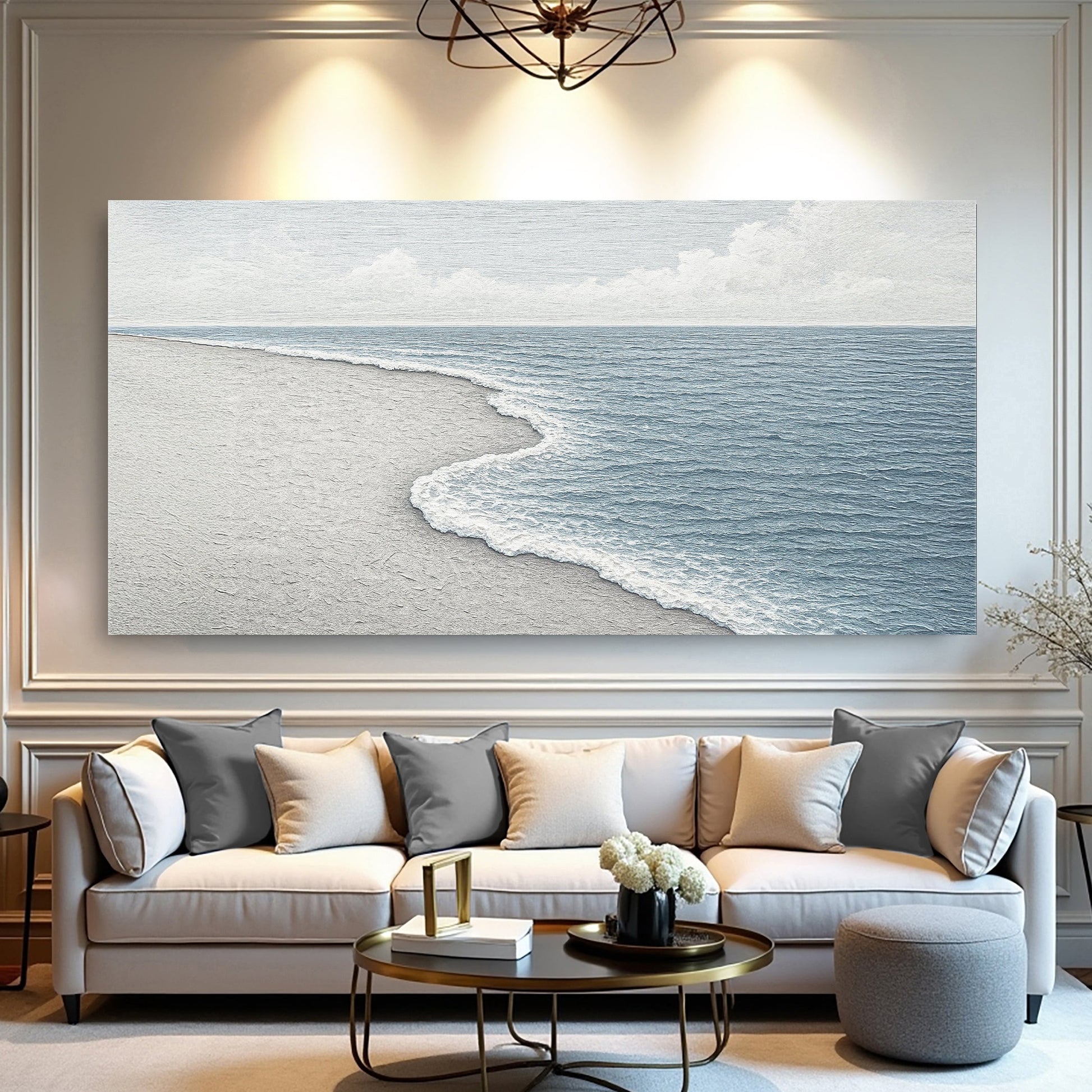 Abstract Beach Shore Wall Art canvas by Tailored Canvases in muted gray-blue ocean tones on Tampa Home & Garden Store