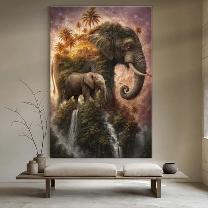 Elephant Jungle Majesty Canvas Tailored Canvases elephants among palms and waterfall on Tampa Home & Garden Store