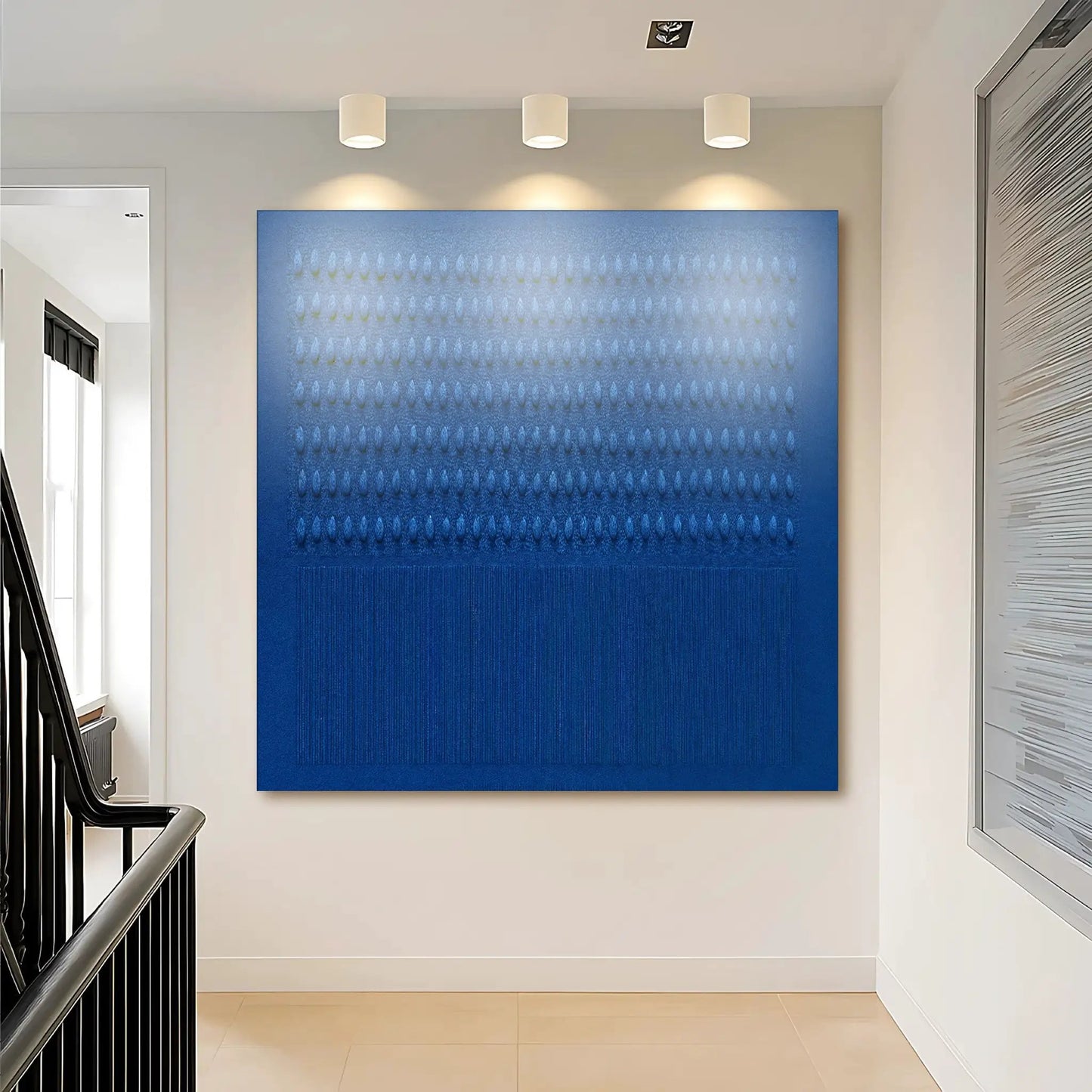 Minimalist blue gradient abstract canvas wall art with a repeating oval texture on Tampa Home & Garden Store