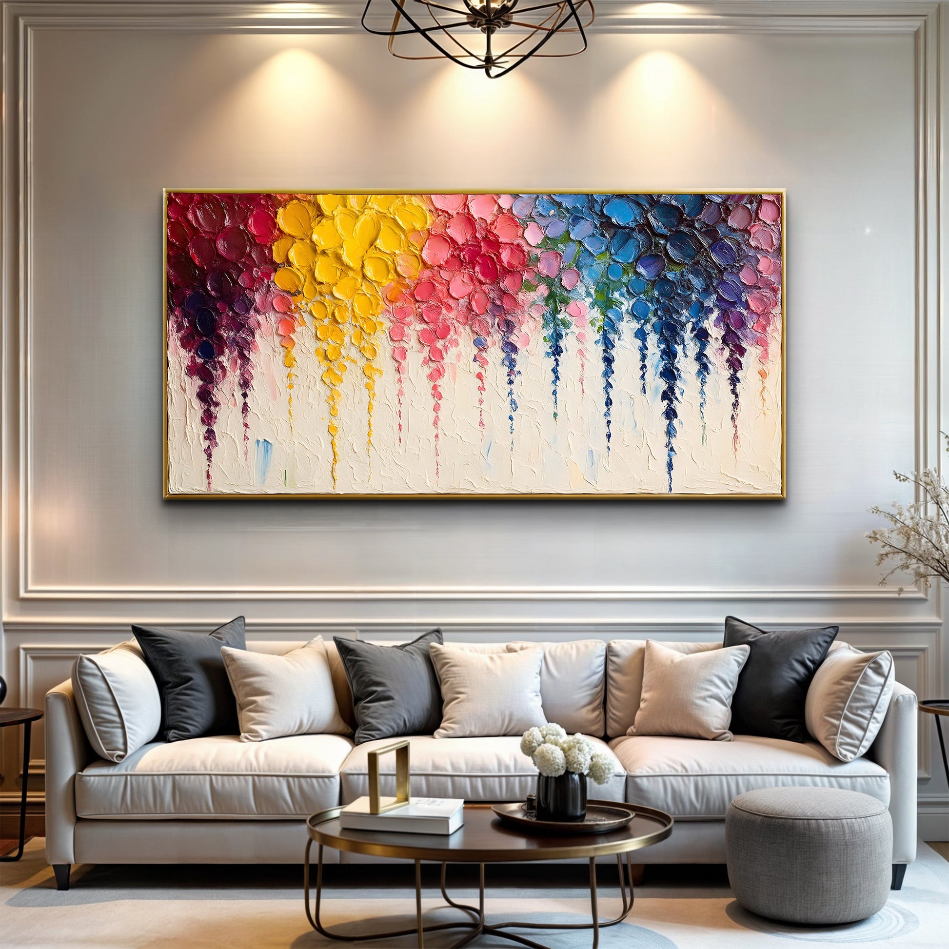 Rainbow Cascade Crafting Canvas by Tailored Canvases, gold-framed with textured rainbow palette on Tampa Home & Garden Store