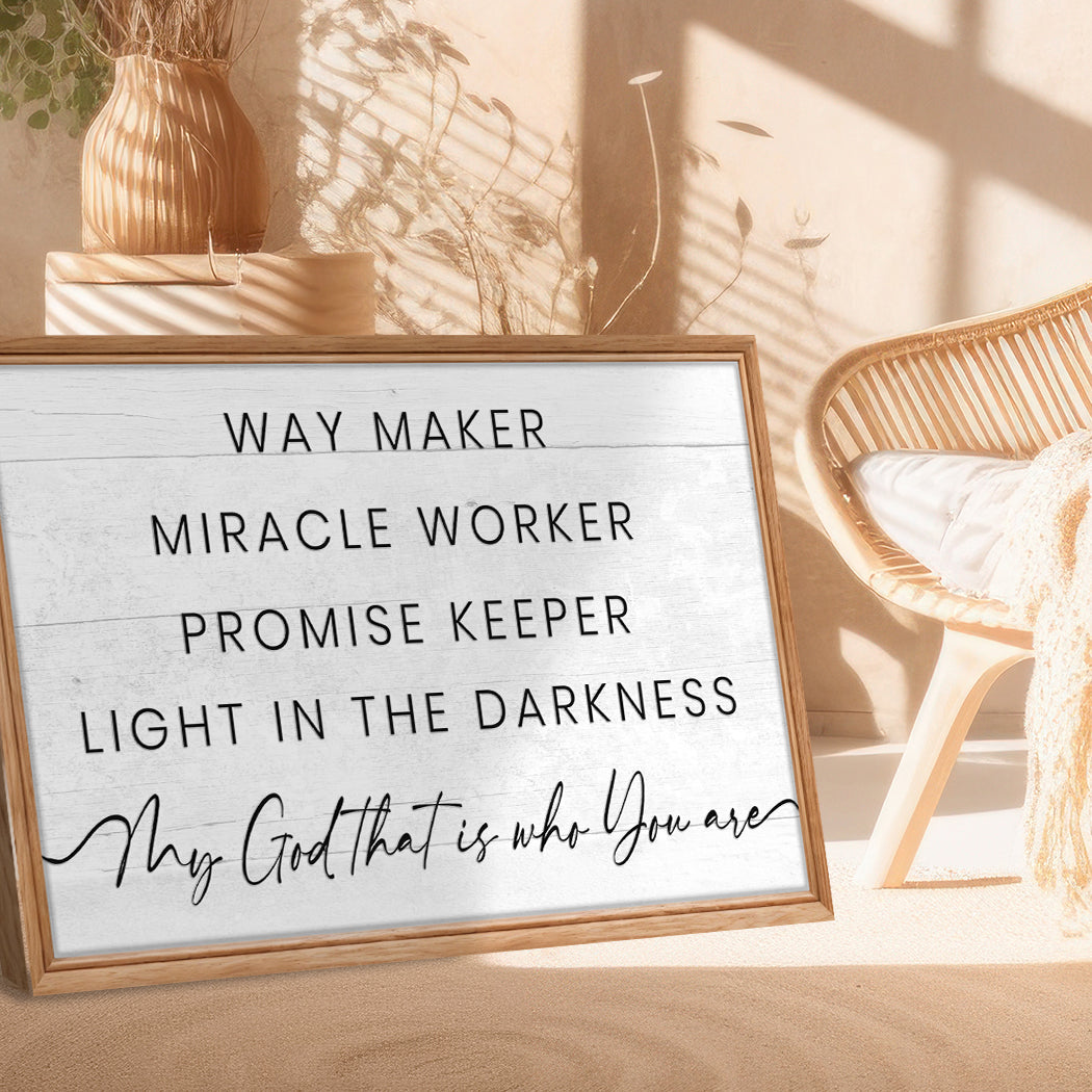 Tailored Canvases canvas sign My God Way Maker Miracle Worker Faith with white board on Tampa Home & Garden Store