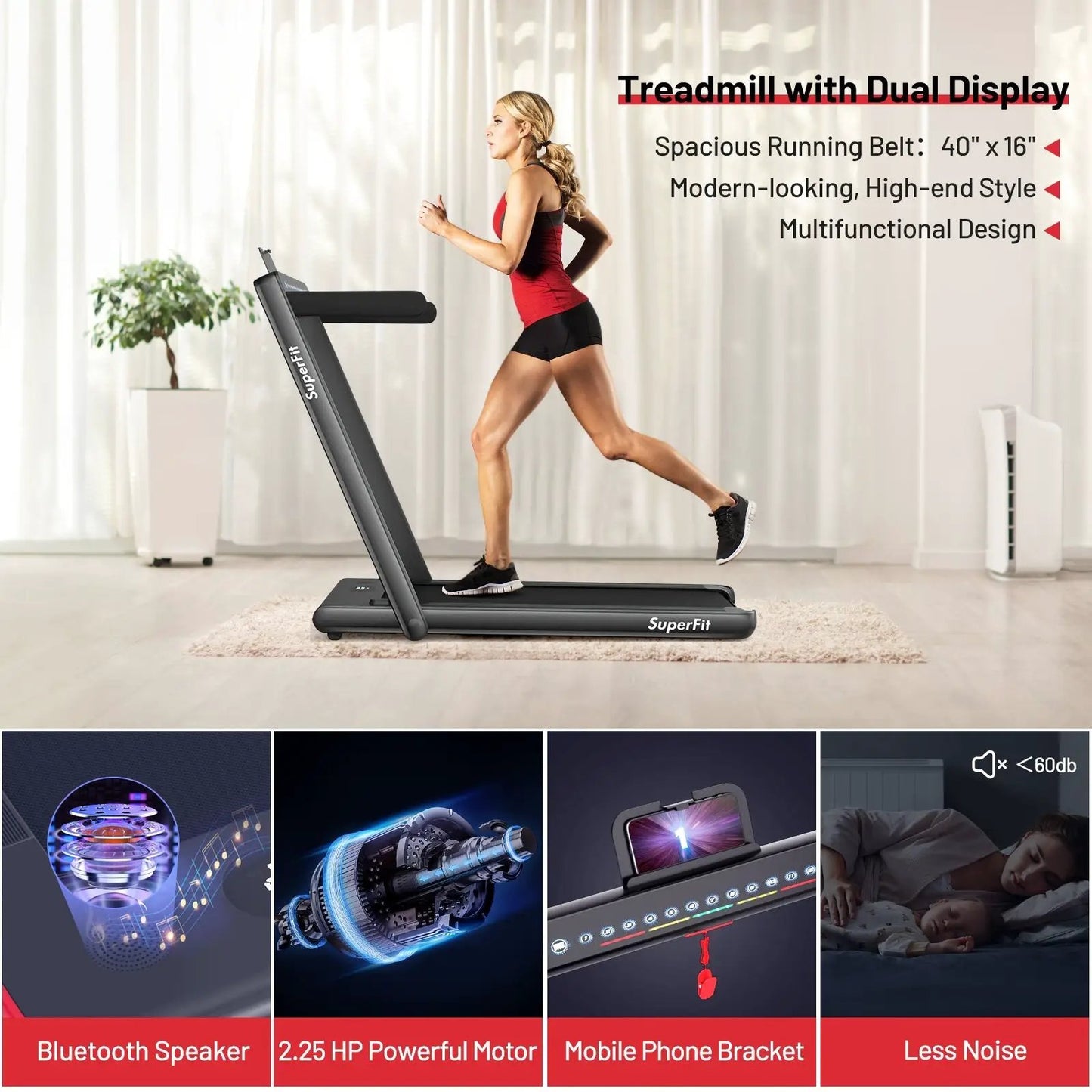 2-in-1 Electric Folding Treadmill For Home Fitness