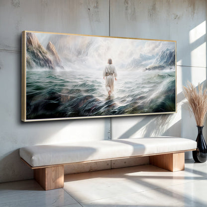 Walking on Water Faith Wall Art VII canvas by Tailored Canvases with a gold-finish wood frame on Tampa Home & Garden Store