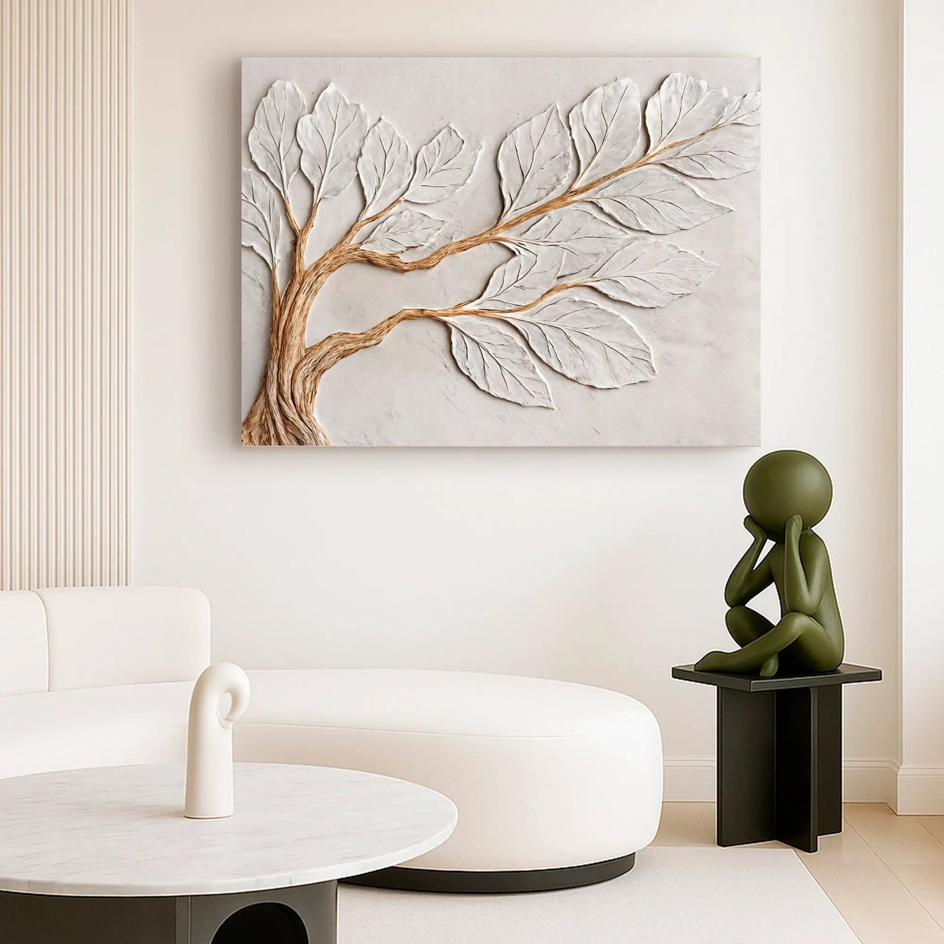 Calm In Ivory Clay Wall Art canvas with ivory leaves on branches by Tailored Canvases on Tampa Home & Garden Store