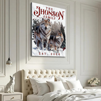 Personalized Wolf Family Canvas wall art with wolves in a forest by Tailored Canvases on Tampa Home & Garden Store