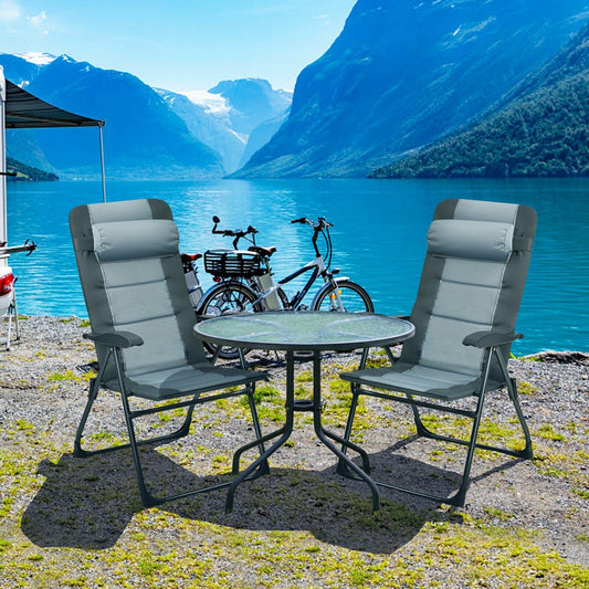Set of 2 Patiojoy Patio Folding Dining Chair with Ottoman Set Recliner Adjustable-Gray - Tampa Home & Garden Store
