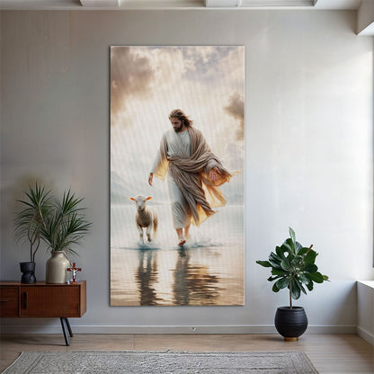 Jesus Protects The Lamb From Wolves Faith Wall Art XIII canvas by Tailored Canvases in beige tones on Tampa Home & Garden Store