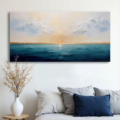 Waterscape Abstract Wall Art VI canvas with blue ocean and golden horizon Tailored Canvases on Tampa Home & Garden Store