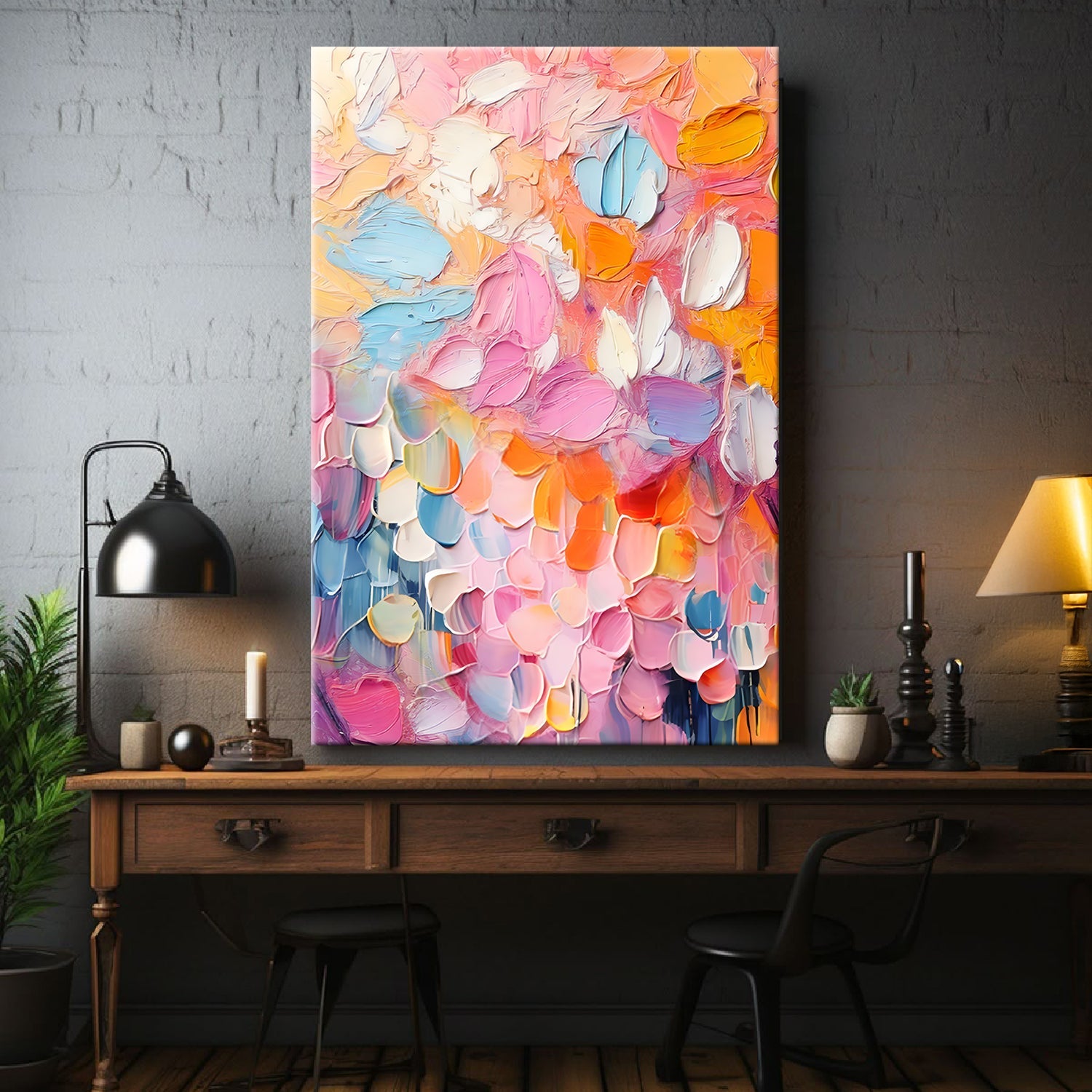 Blooming Rhapsody Abstract Wall Art canvas by Tailored Canvases with pinks blues oranges on Tampa Home & Garden Store