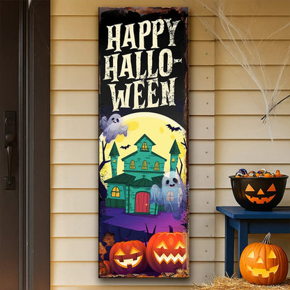 Halloween Welcome Sign canvas by Tailored Canvases; Halloween banner with haunted house on Tampa Home & Garden Store