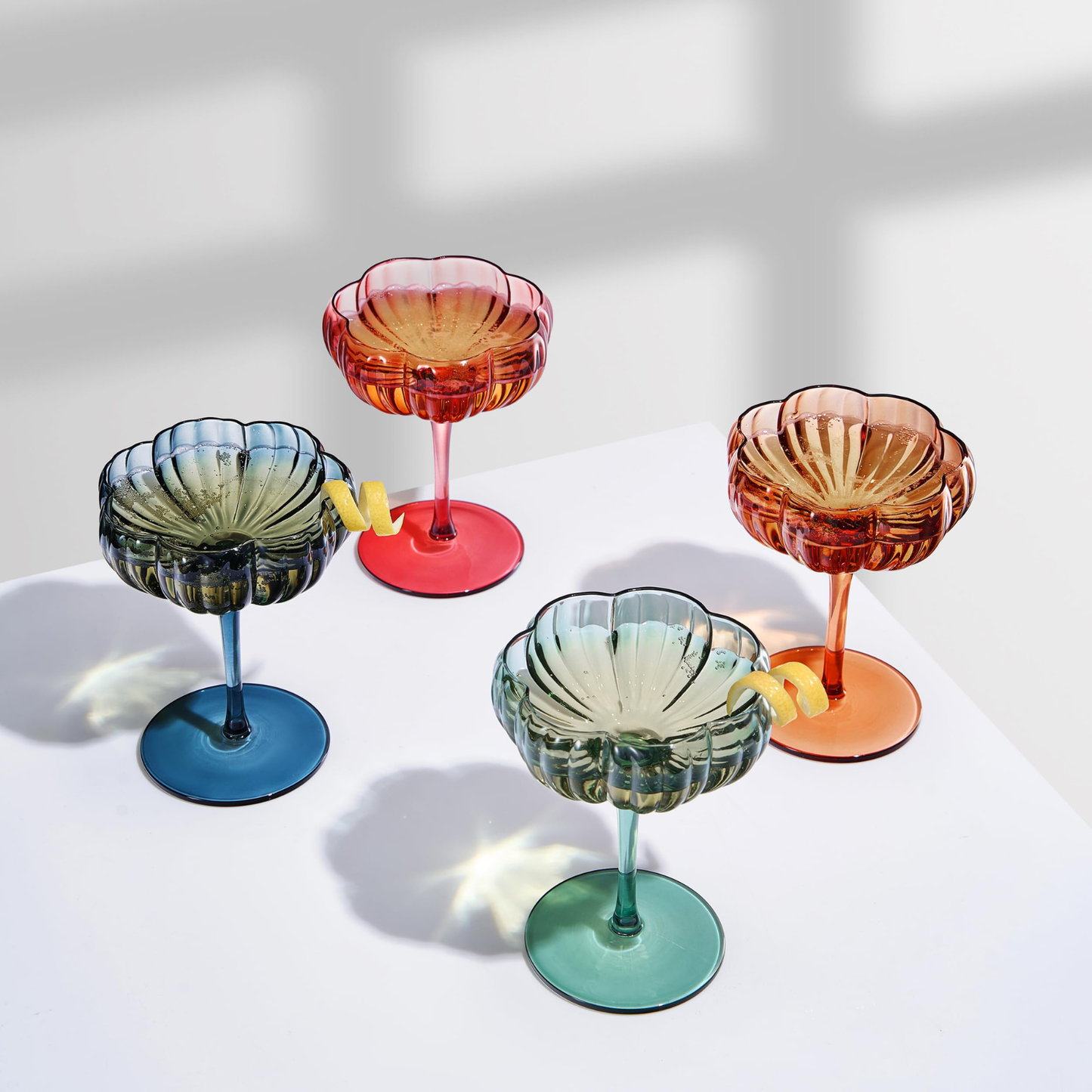 Muted Flower Coupe Glasses and a Set of Four