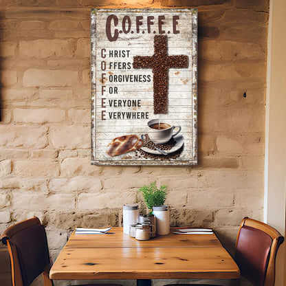 Christ And Coffee Faith Sign canvas by Tailored Canvases with coffee bean cross on Tampa Home & Garden Store