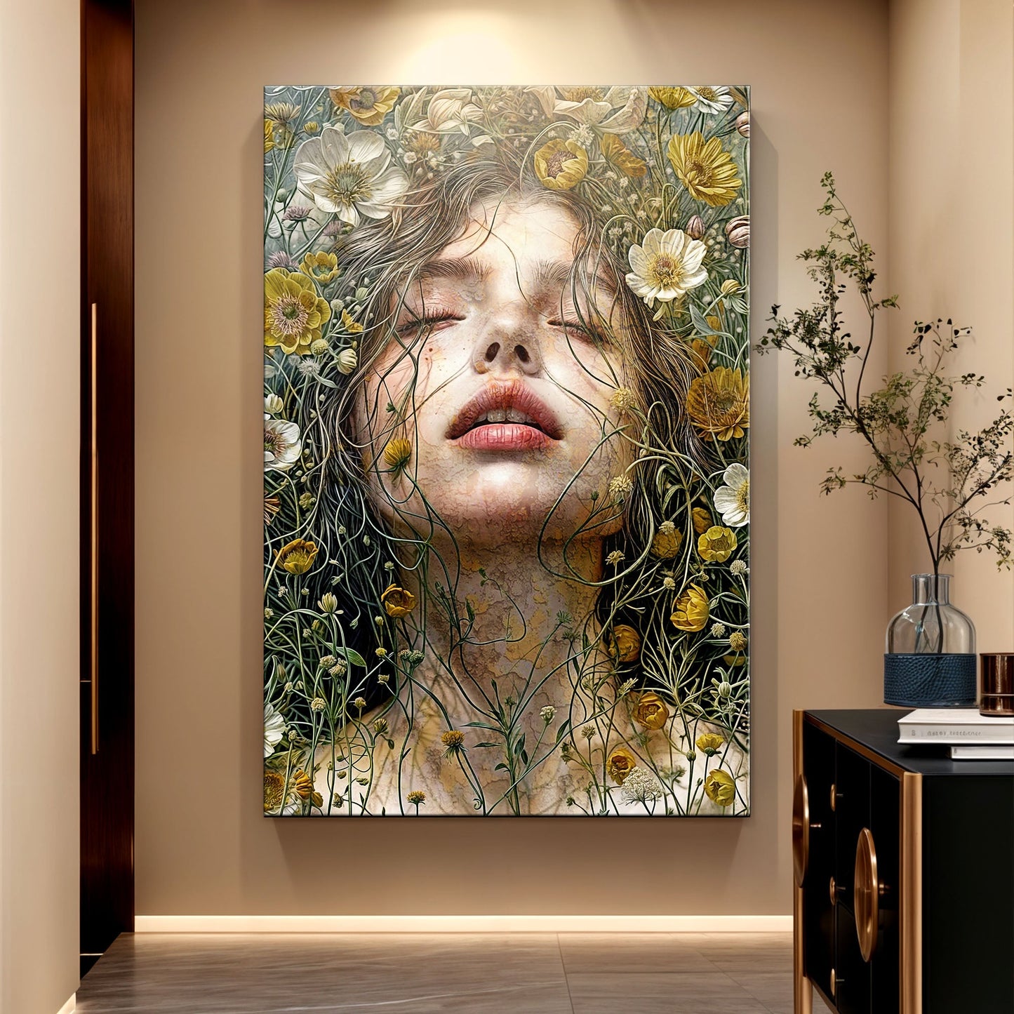 Garden Blossom Wall Art canvas by Tailored Canvases; floral portrait among yellow blooms on Tampa Home & Garden Store