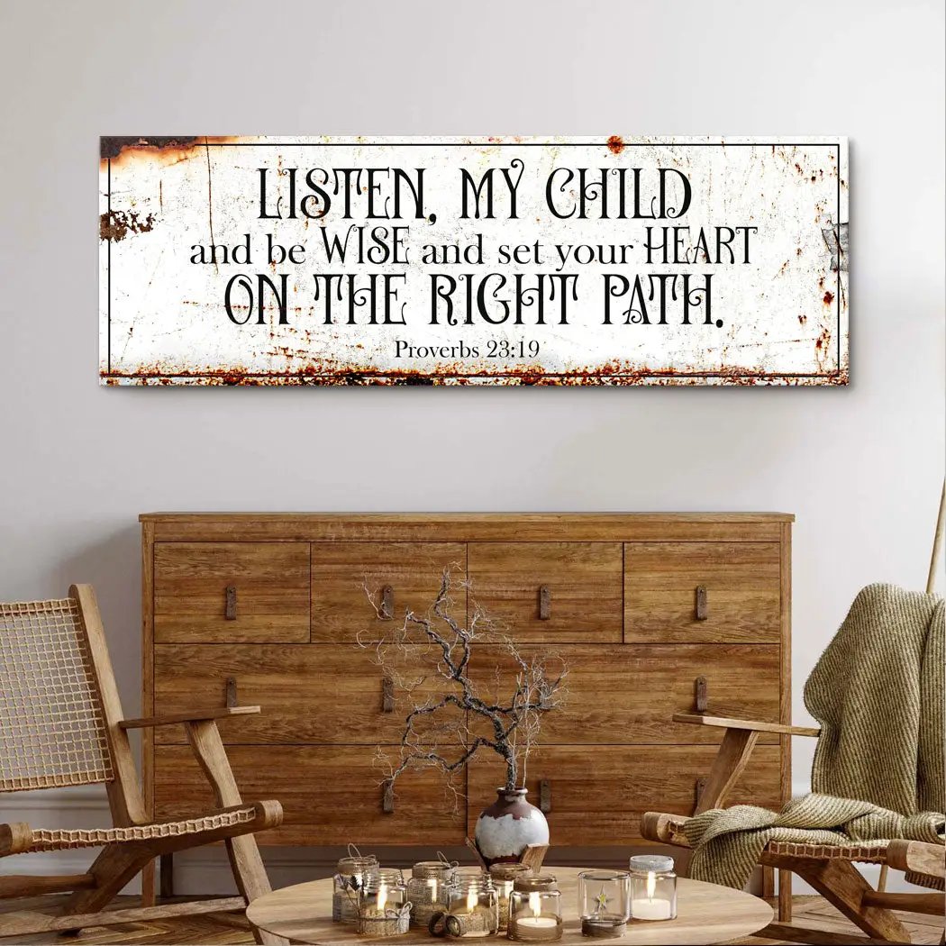 Be Wise and Set Your Heart on the Right Path canvas by Tailored Canvases, rustic white wall art on Tampa Home & Garden Store