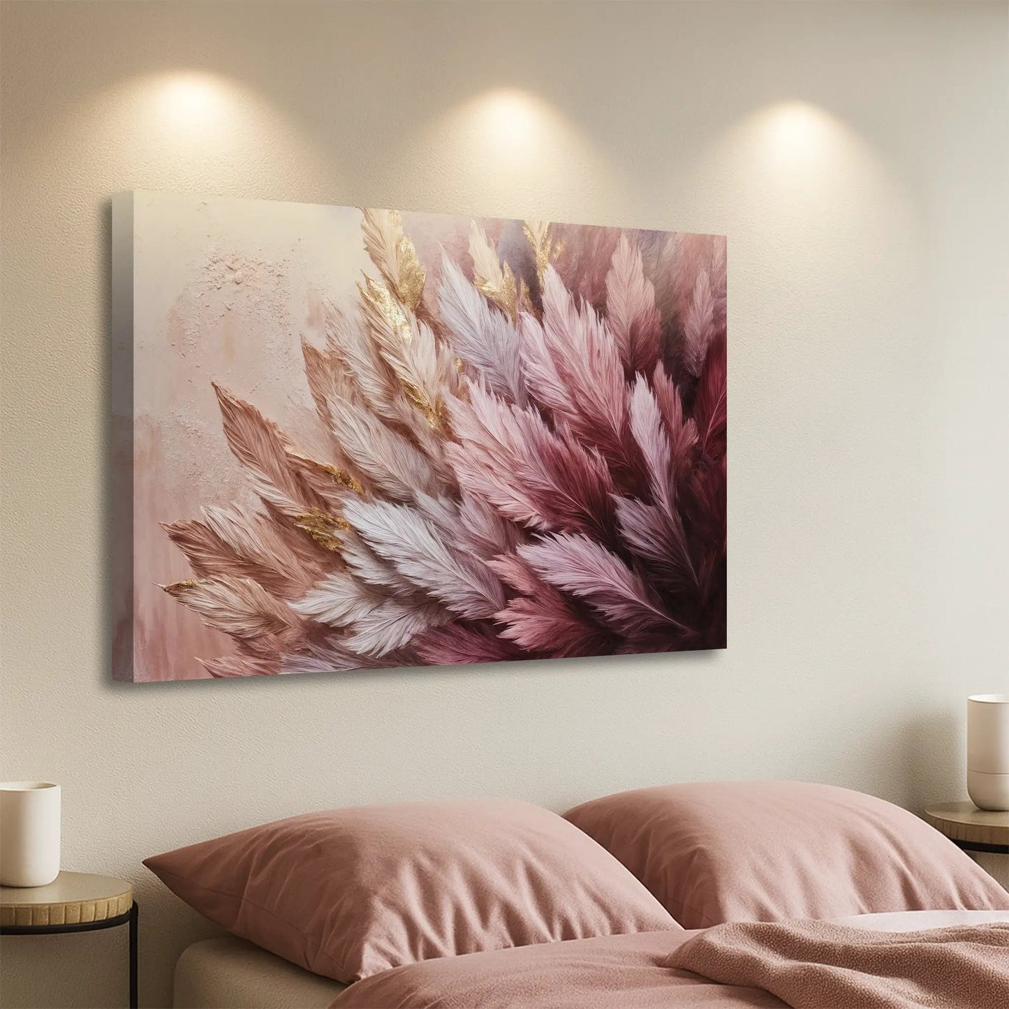Feather Symphony Wall Art canvas pink feather design Tailored Canvases crafting canvas on Tampa Home & Garden Store