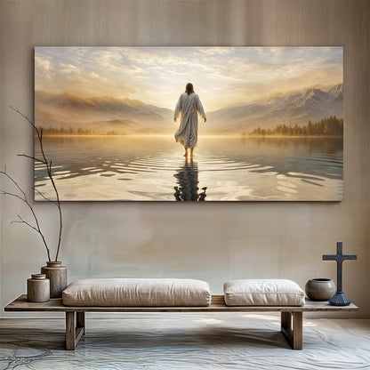 Reflections Faith Wall Art III canvas by Tailored Canvases; walker on lake at sunrise on Tampa Home & Garden Store