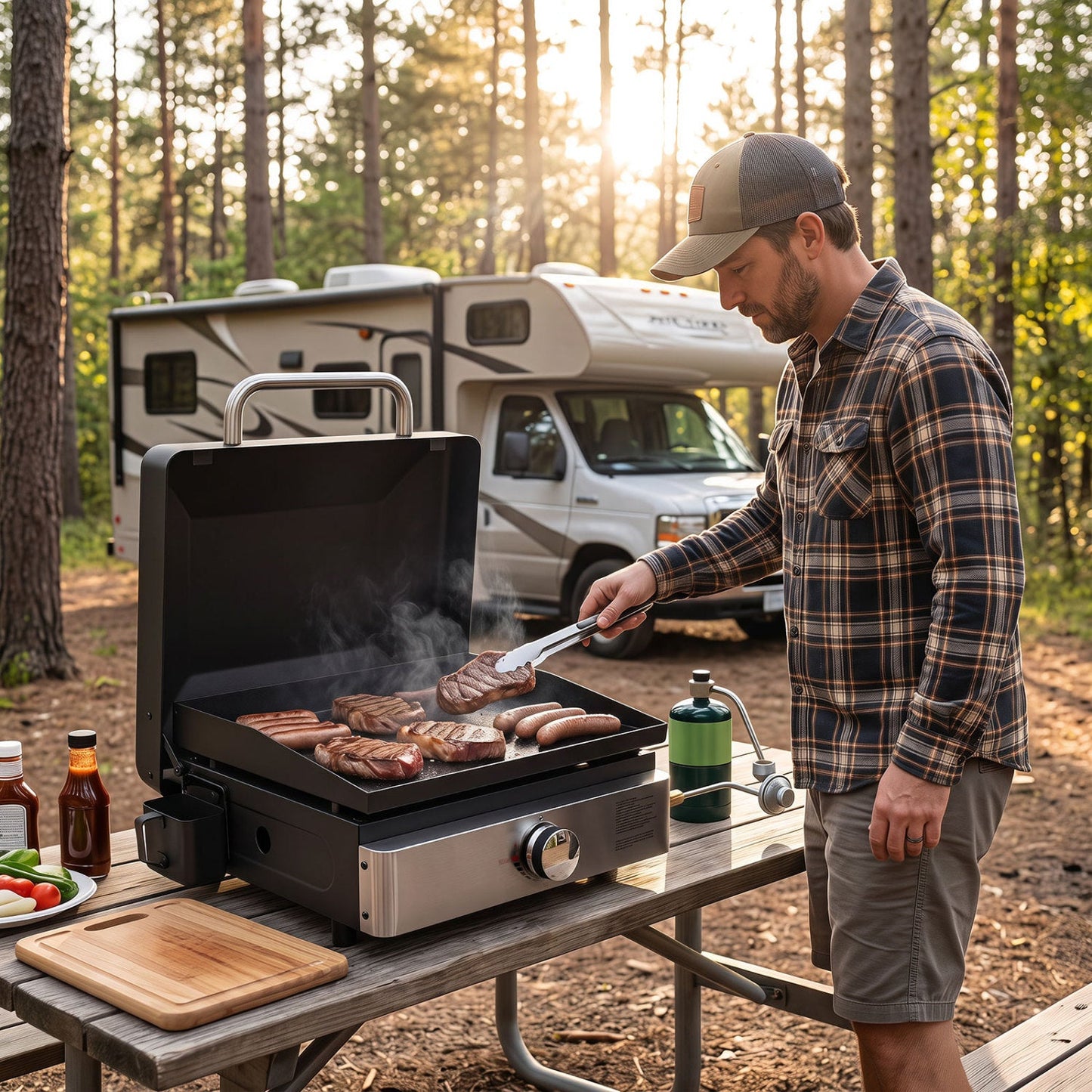 DirectDeals Portable Gas Griddle 1-Burner with Ceramic Non-Stick Plate, black grill on table on Tampa Home & Garden Store