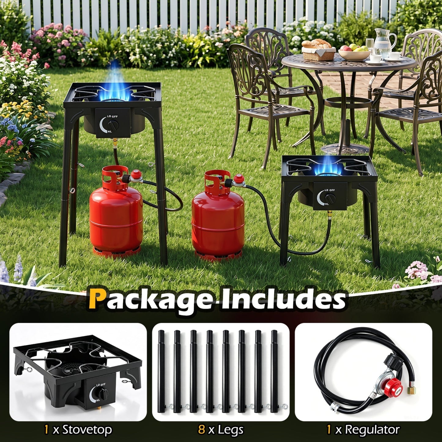 GemGear propane camping stove with regulator, 80,000 BTU, two outdoor stoves on Tampa Home & Garden Store