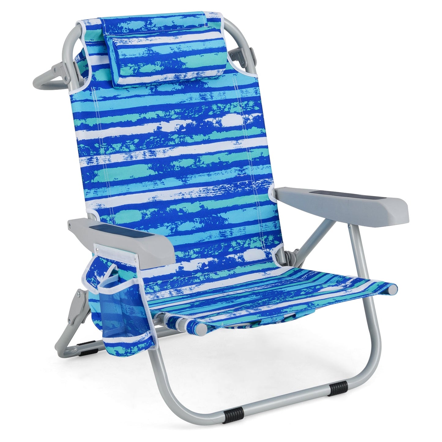 1 Piece Foldable Backpack Beach Chair with Cup Holder and Storage Pockets for Outdoor-Multicolor
