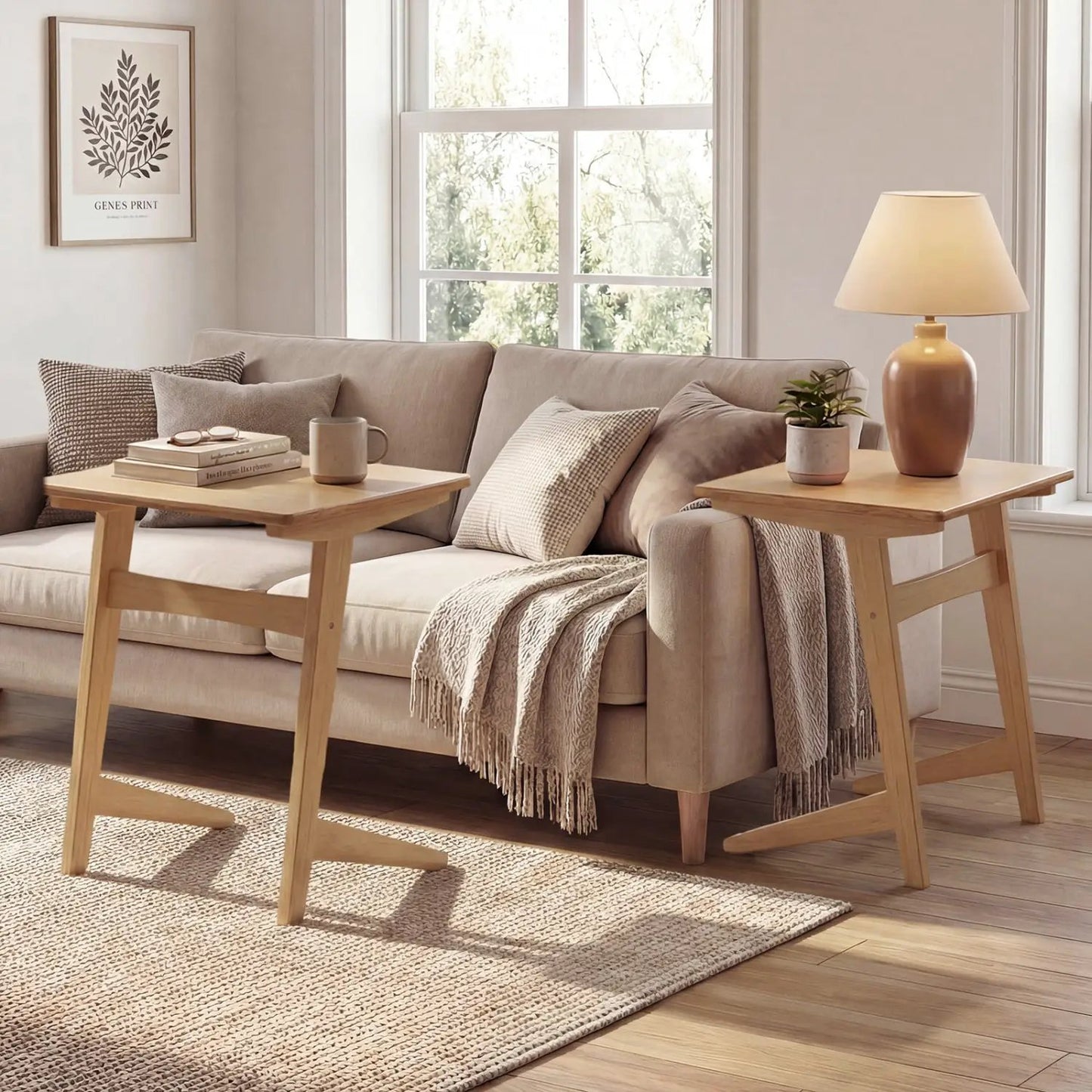 C Shaped End Tables Set of 2 With Wood Veneer