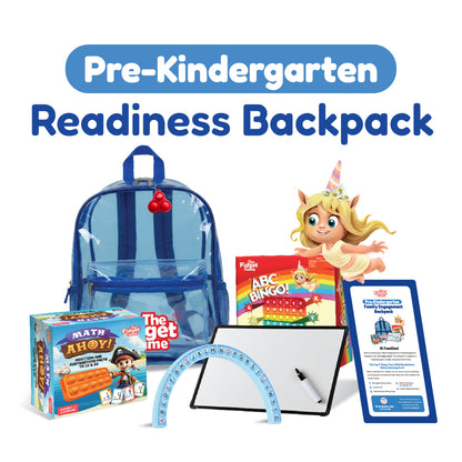 Pre-K Readiness Backpack by The Fidget Games blue transparent backpack with learning toys on Tampa Home & Garden Store