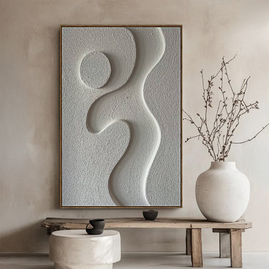 Midcentury Curves Wall Art canvas by Tailored Canvases with textured white relief, wood-framed on Tampa Home & Garden Store