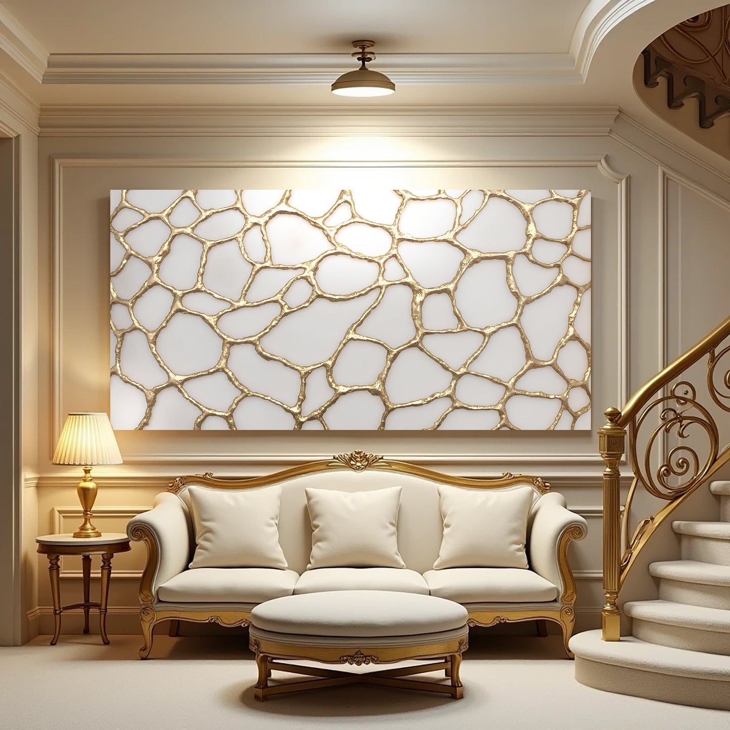 Golden Neurons Wall Art Canvas by Tailored Canvases with a gold metallic lattice pattern on Tampa Home & Garden Store