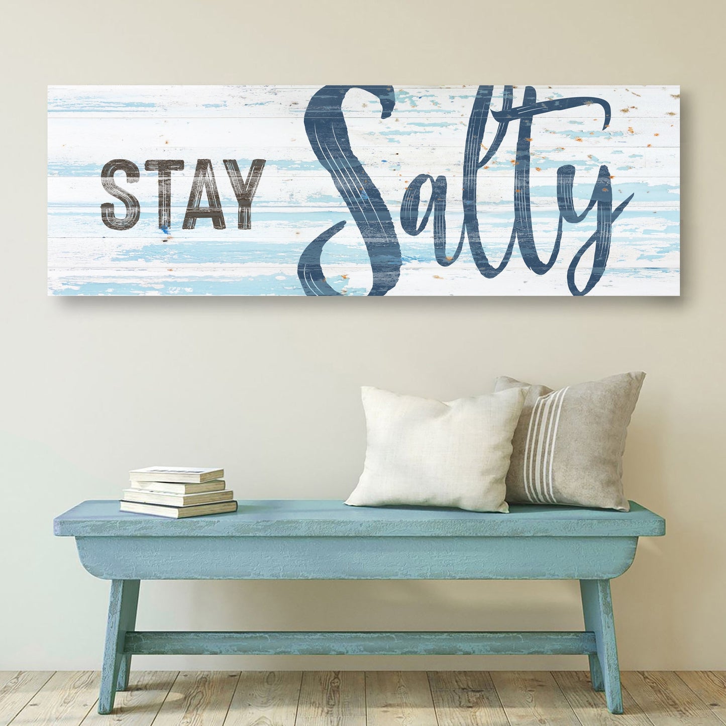 Stay Salty Coastal Sign IX canvas wall decor blue distressed finish Tailored Canvases on Tampa Home & Garden Store