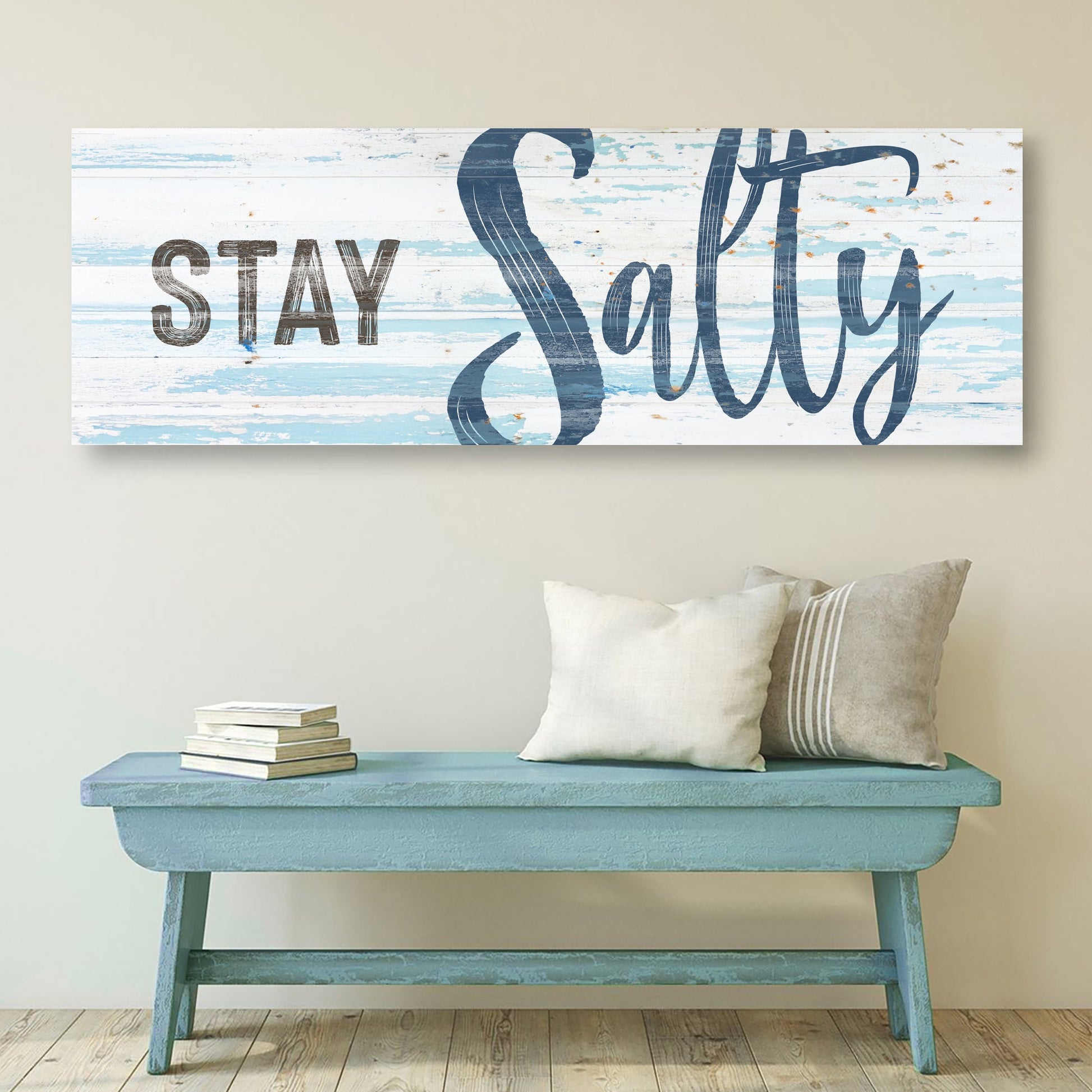 Stay Salty Coastal Sign IX canvas wall decor blue distressed finish Tailored Canvases on Tampa Home & Garden Store