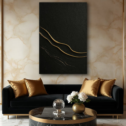Modern Abstract Minimalist Wall Art VIII canvas, black surface with gold lines Tailored Canvases on Tampa Home & Garden Store