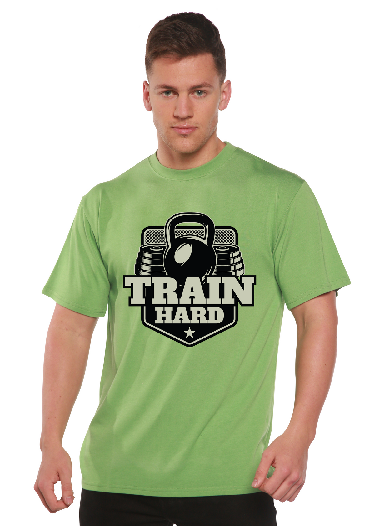 Train Hard men's lime green graphic tee in bamboo viscose/organic cotton by Spun Bamboo on Tampa Home & Garden Store