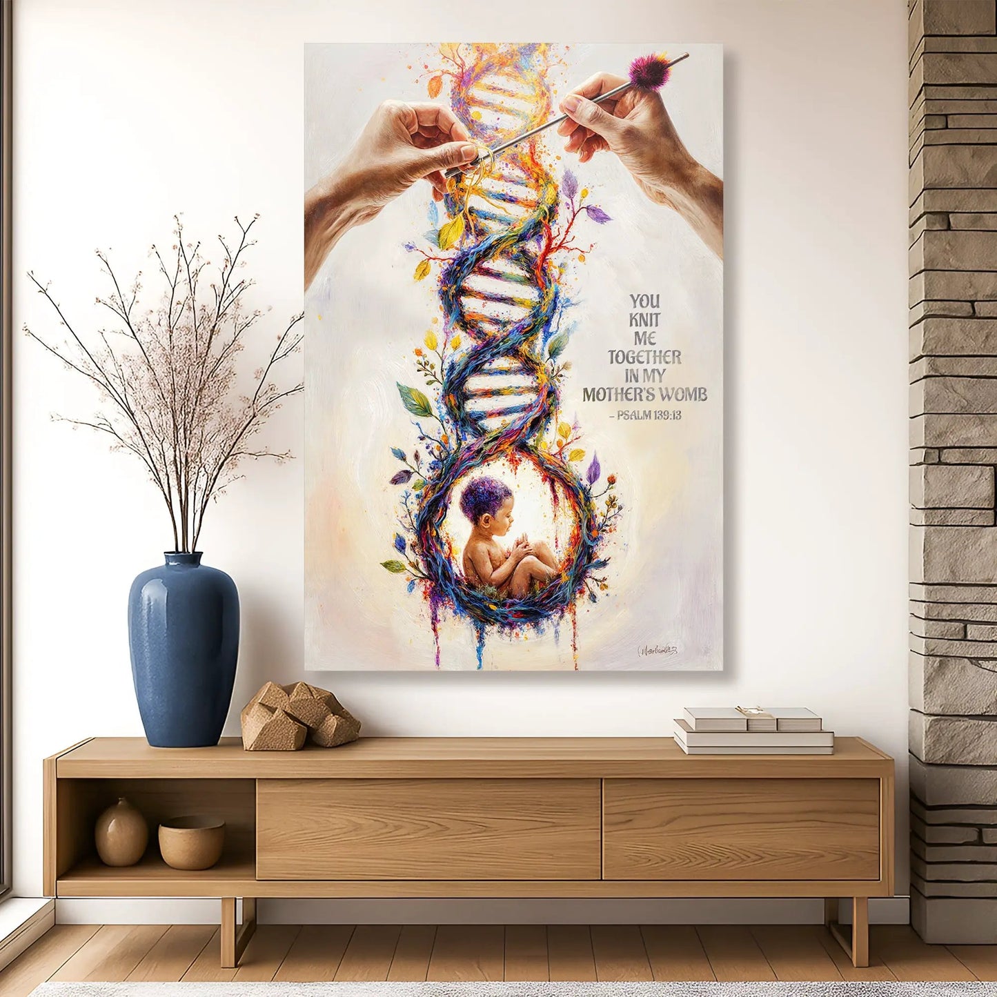 Canvas faith sign by Tailored Canvases, Psalm 139:13 knit me together in my mother's womb on Tampa Home & Garden Store
