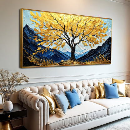 Golden Sanctuary Wall Art canvas by Tailored Canvases with golden leaves in a gold frame on Tampa Home & Garden Store