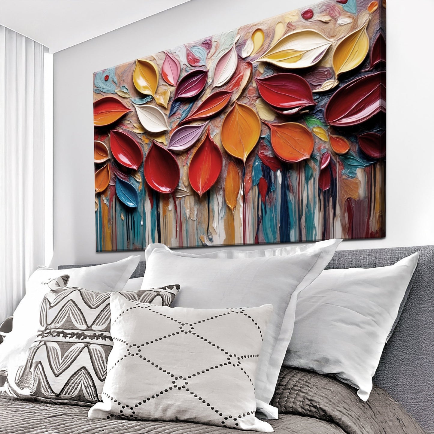 Autumn Rain Wall Art canvas by Tailored Canvases; colorful textured leaf relief on Tampa Home & Garden Store