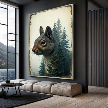 Squirrel Double Exposure Wall Art Canvas by Tailored Canvases with forest silhouette on Tampa Home & Garden Store