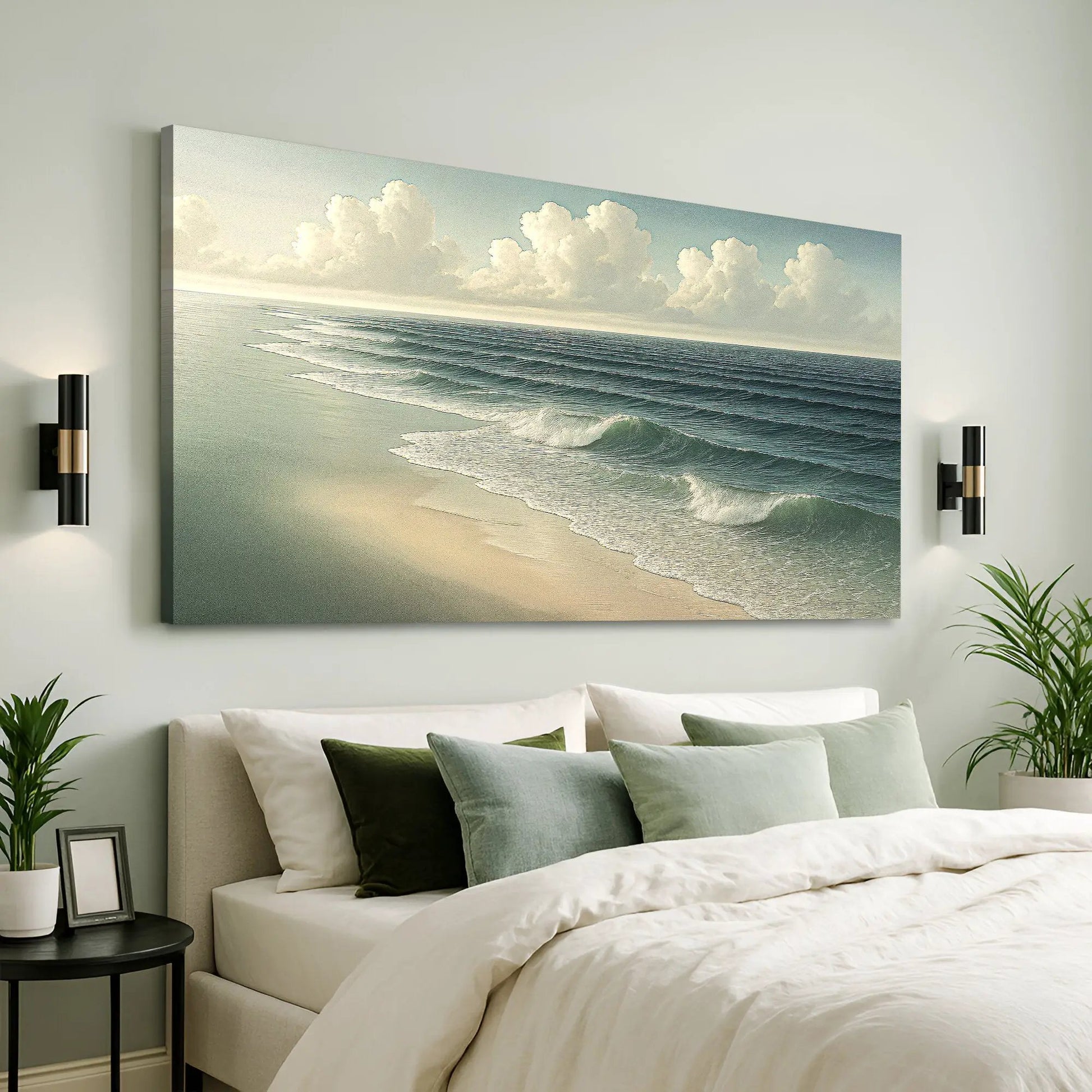 Beach Shoreline Coastal Wall Art VI canvas by Tailored Canvases, calm ocean scene with clouds on Tampa Home & Garden Store