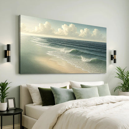 Beach Shoreline Coastal Wall Art VI canvas by Tailored Canvases, calm ocean scene with clouds on Tampa Home & Garden Store