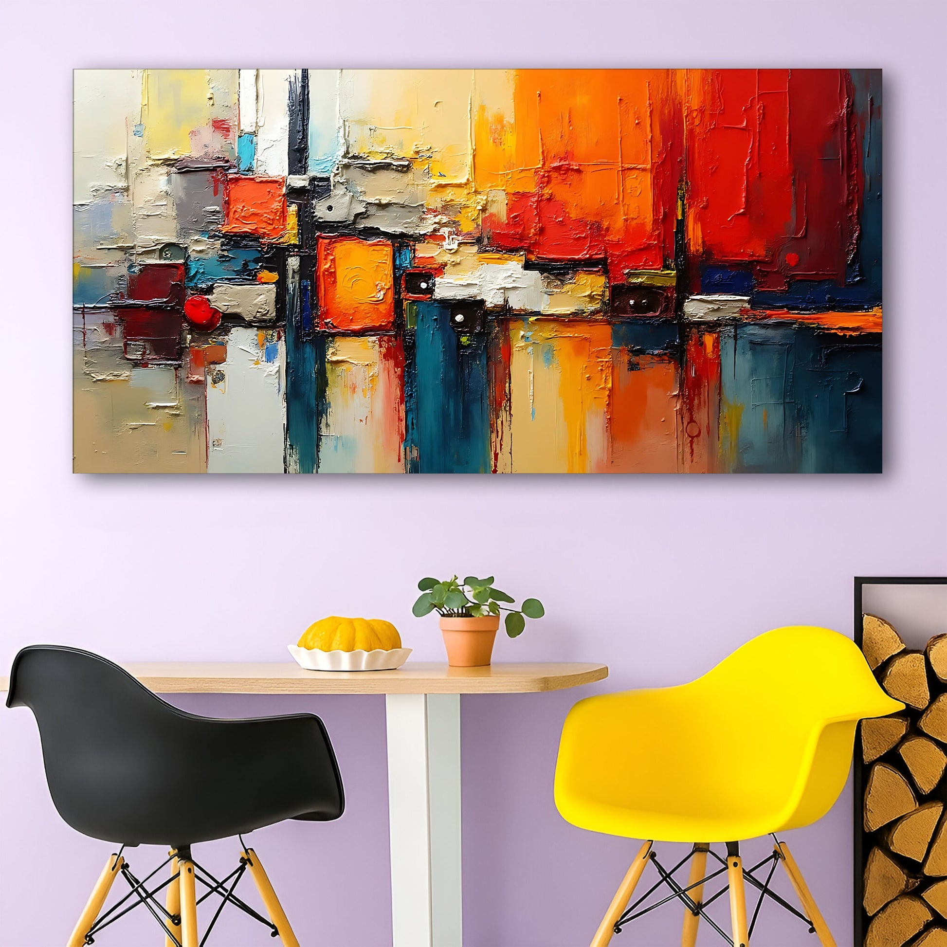 Colorful Abstract Wall Art II canvas with bold orange and red blocks by Tailored Canvases on Tampa Home & Garden Store
