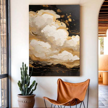 Auric Cloud Abstract Wall Art canvas by Tailored Canvases; gold white clouds on dark backdrop on Tampa Home & Garden Store