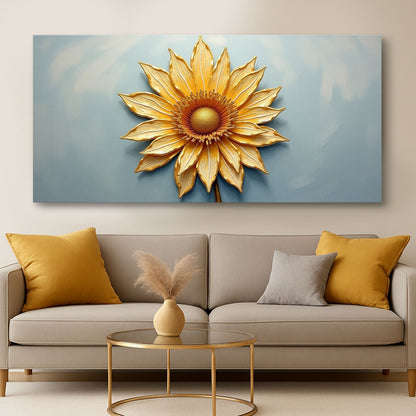 Golden dandelion canvas wall art with vibrant yellow petals on a soft blue background on Tampa Home & Garden Store