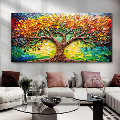 Tree Of Life Wall Art Canvas with vibrant multicolored leaves and twisting brown branches on Tampa Home & Garden Store