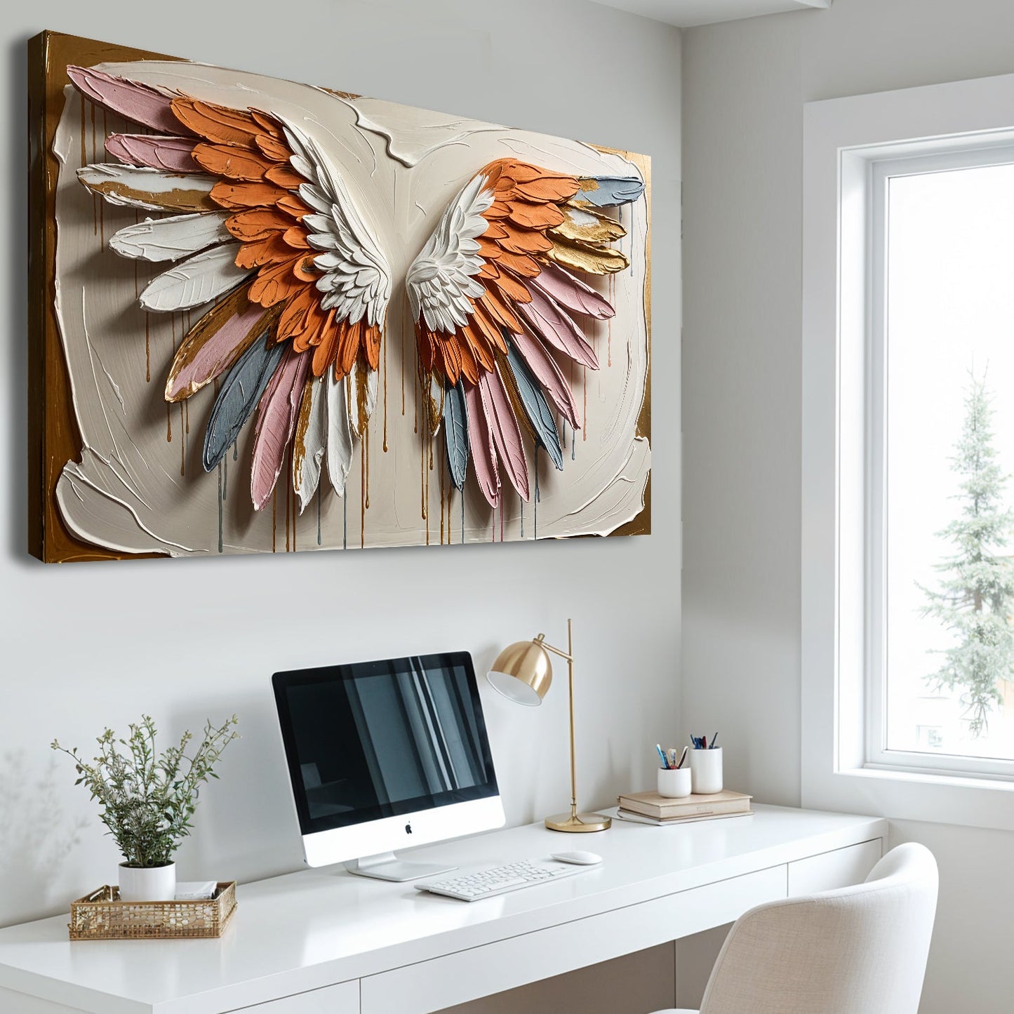 Angelic Wings Canvas Wall Art Tailored Canvases, feather wings with gold trim on Tampa Home & Garden Store