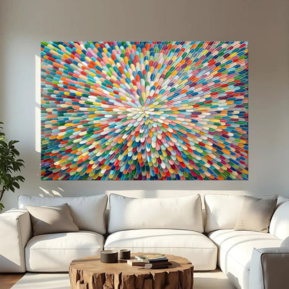 Radiant Bloom abstract canvas wall art by Tailored Canvases; multicolor teardrop arc on Tampa Home & Garden Store