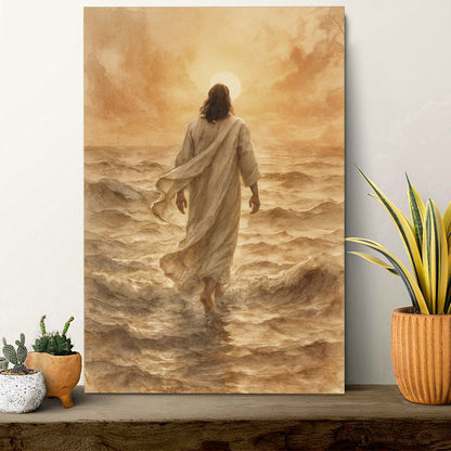 Jesus Christ Walking On Water Faith Wall Art VI canvas by Tailored Canvases; sepia water scene on Tampa Home & Garden Store