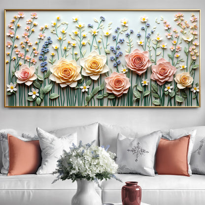 Garden Rhapsody Wall Art canvas with pastel pink and peach roses in a gold frame on Tampa Home & Garden Store