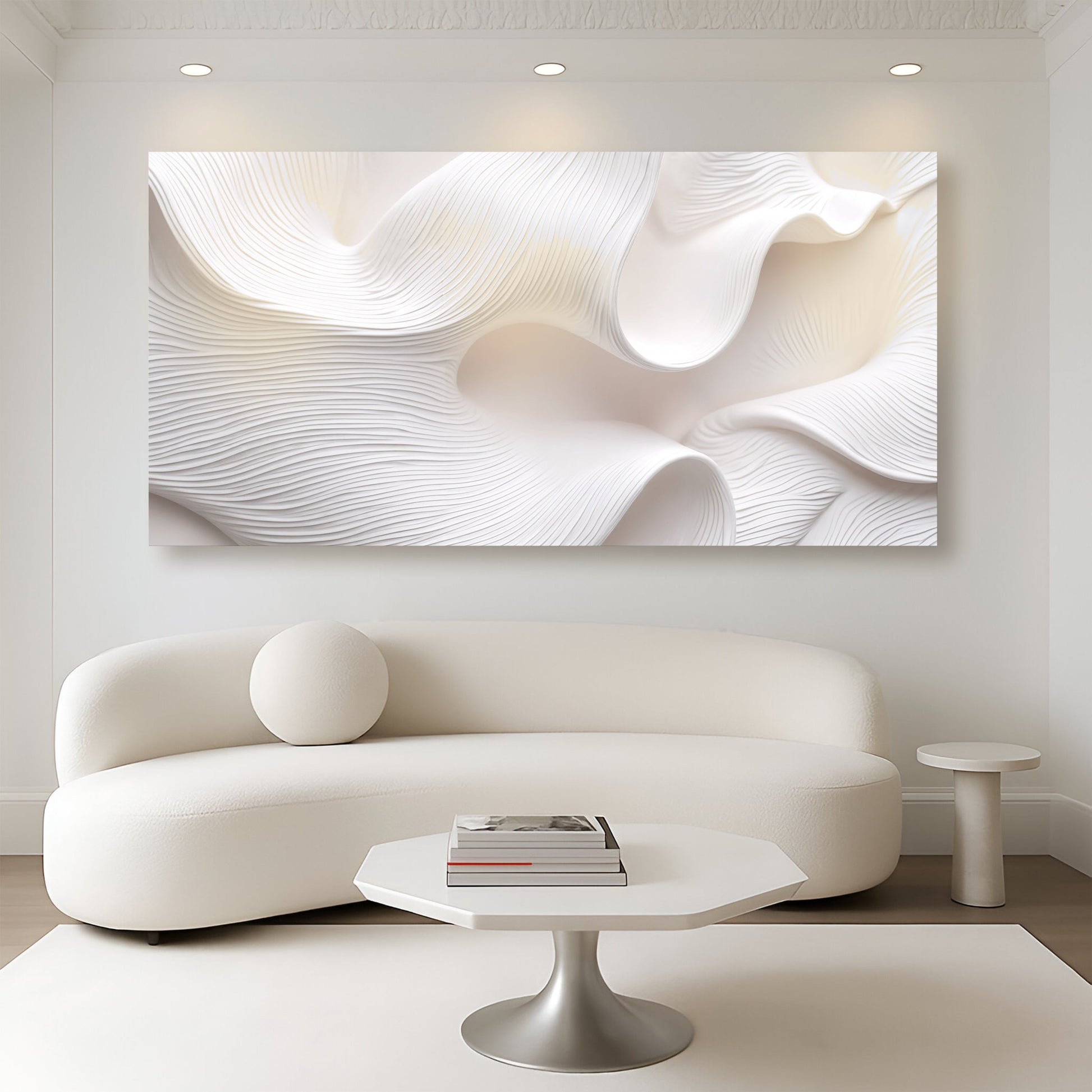Minimalist Waves Wall Art II canvas by Tailored Canvases with white sculpted wave lines on Tampa Home & Garden Store